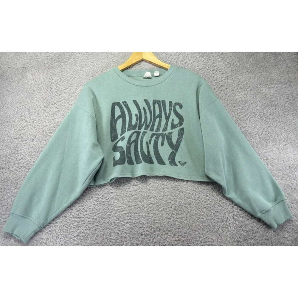 Roxy Womens XS Morning Hike Cropped Sweatshirt Blue Always Salty Fleece Beach